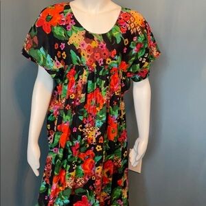 Vintage Colorful Floral House Dress Mumu Kaftan S